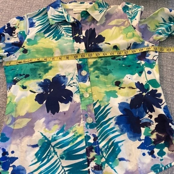DRAPERS & Damons Womans Blouse with multi color floral leaf pattern size medium. - Picture 6 of 9